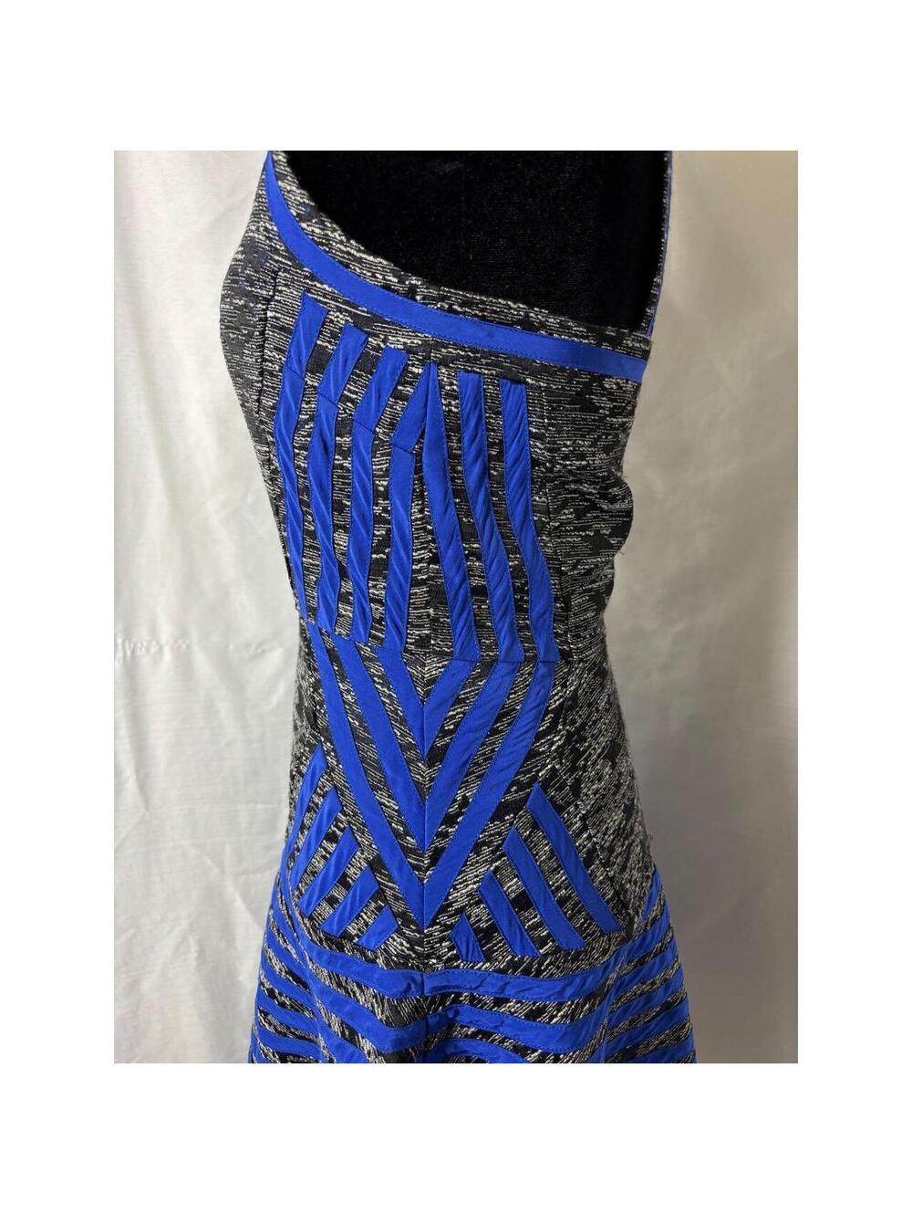 Parker Blue Metallic Silver Geometric Striped Fit Flare Mini Dress XS Sleeveless - Picture 3 of 5